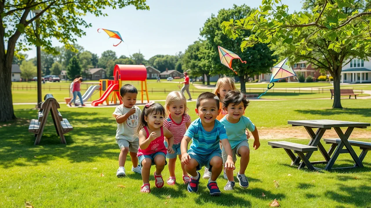 Lively Vass, NC park with families, playground, open fields, and nearby school; vass, north carolina homes for sale