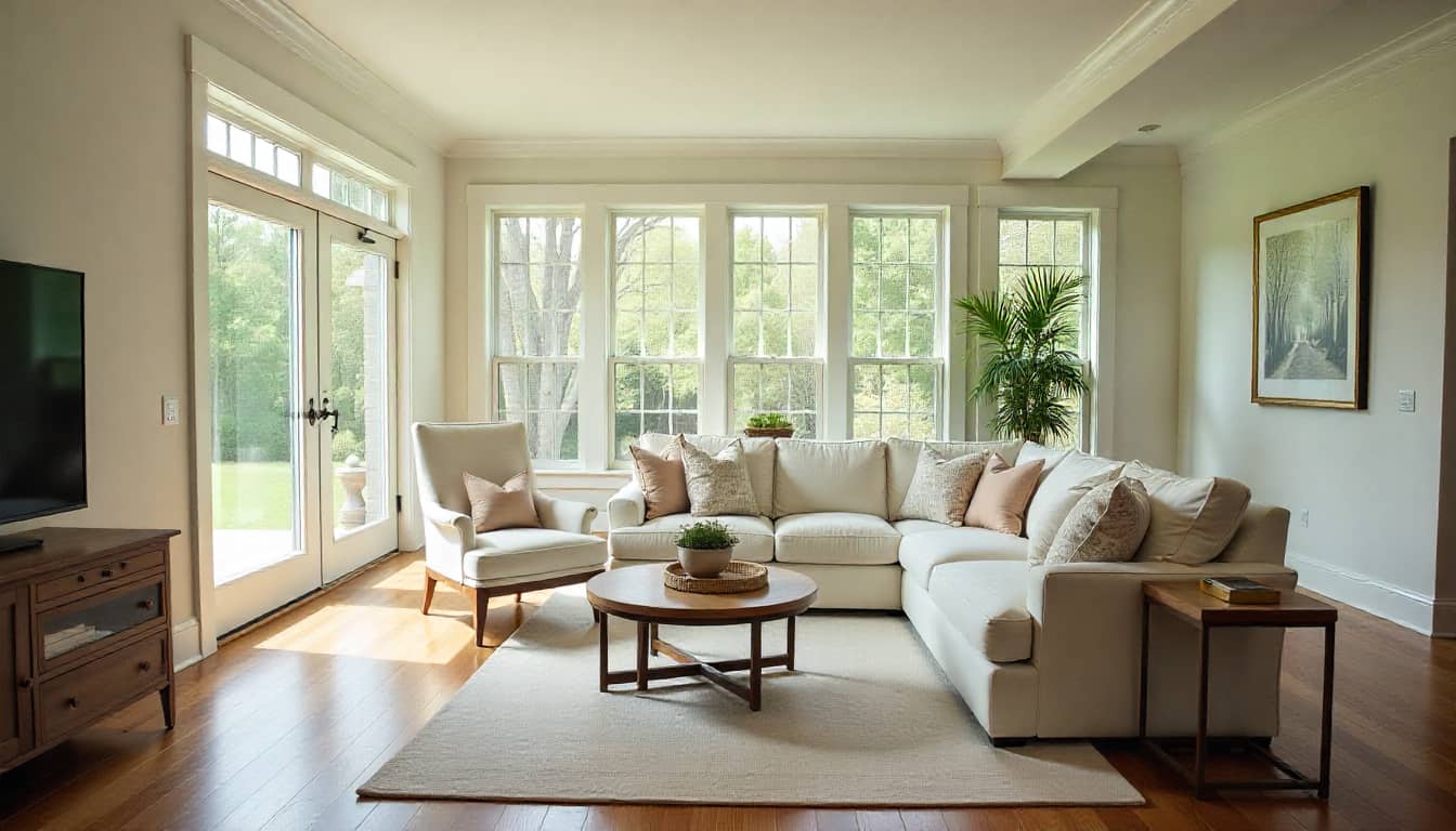 Open-concept living room in a Premier Homes semi-custom home, Moore County, NC